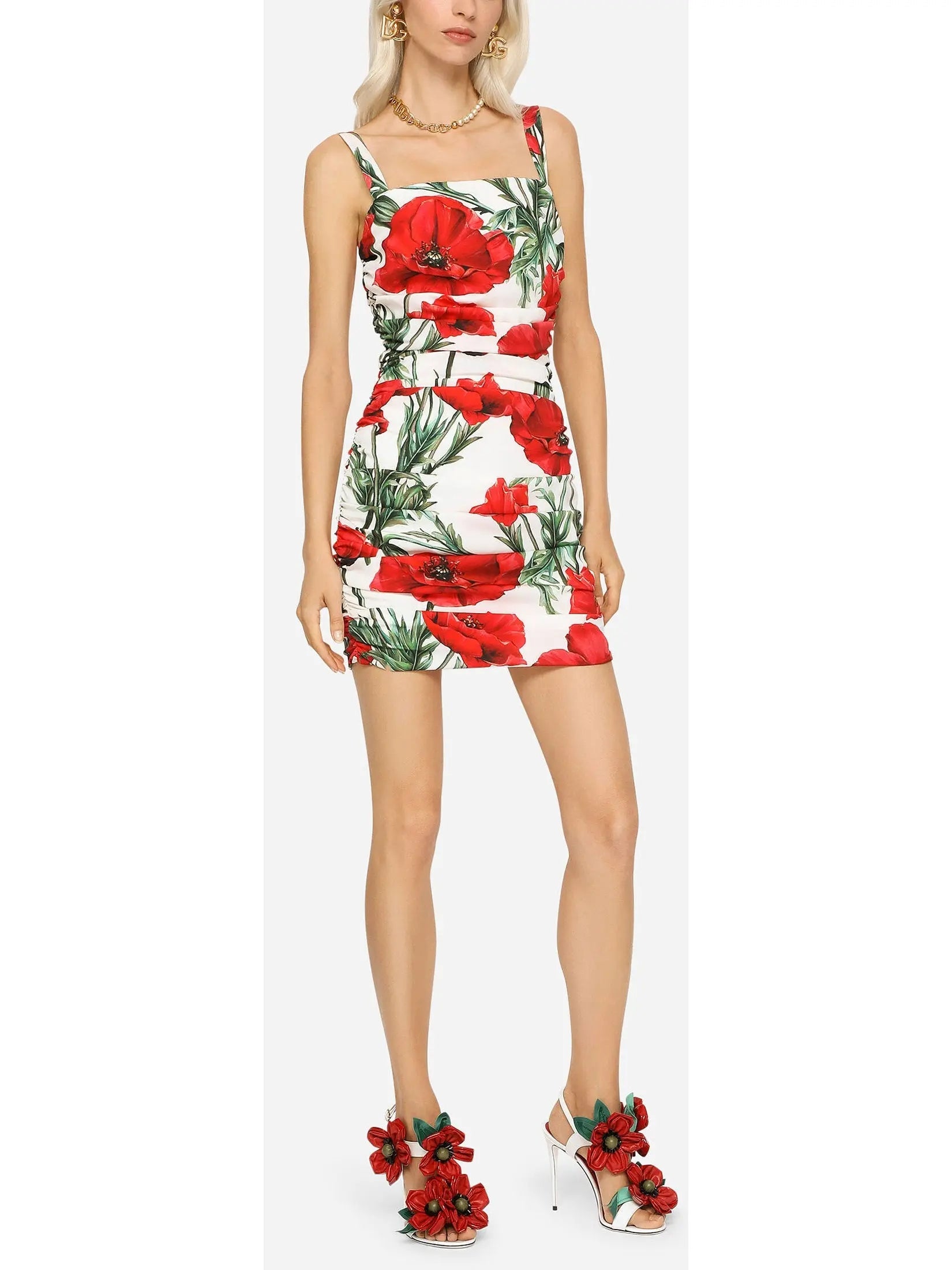 Poppy-Print Short Dress - Dresses