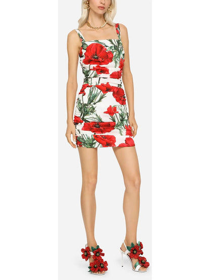 Poppy-Print Short Dress - Dresses