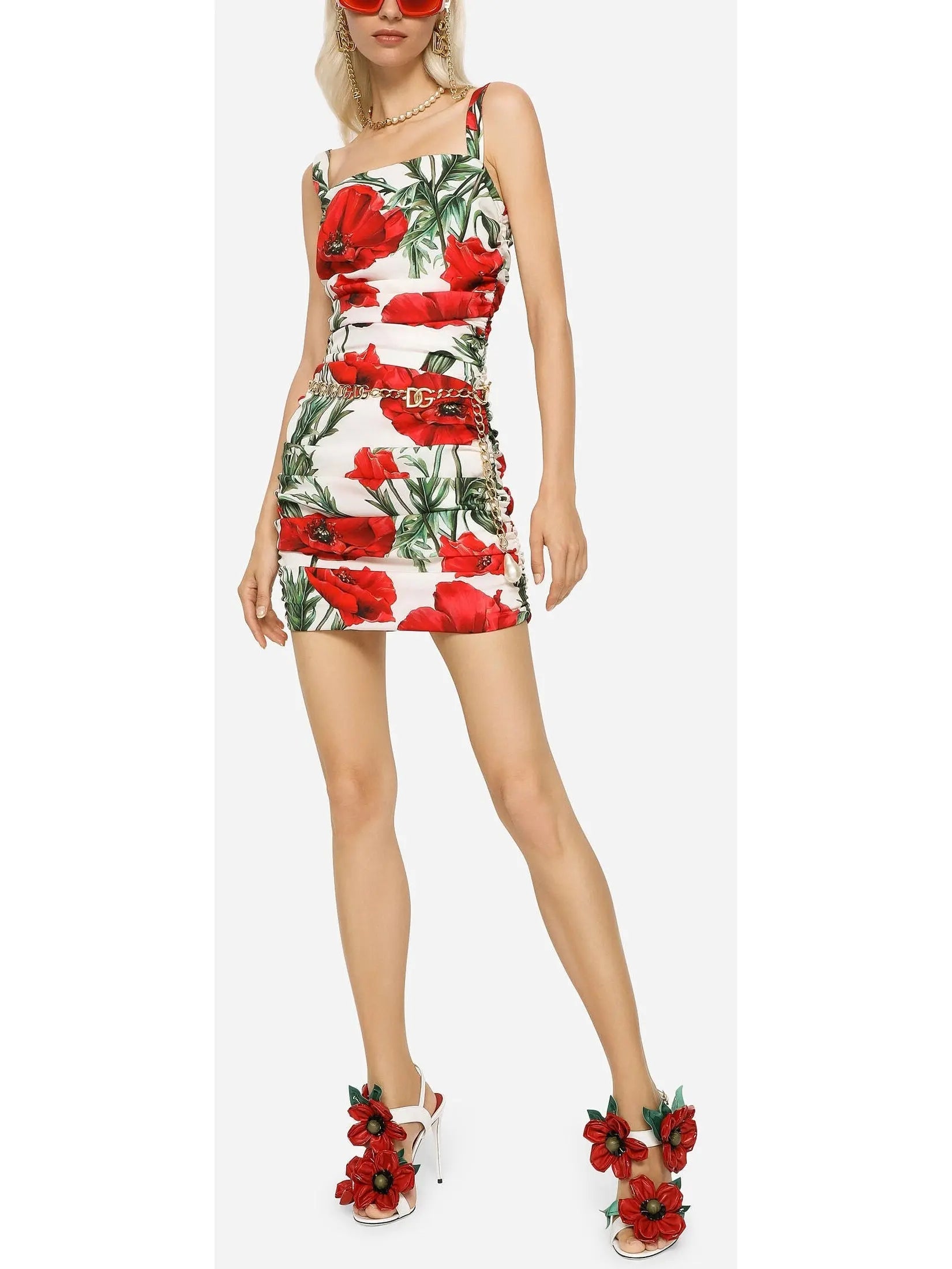 Poppy-Print Short Dress - Dresses