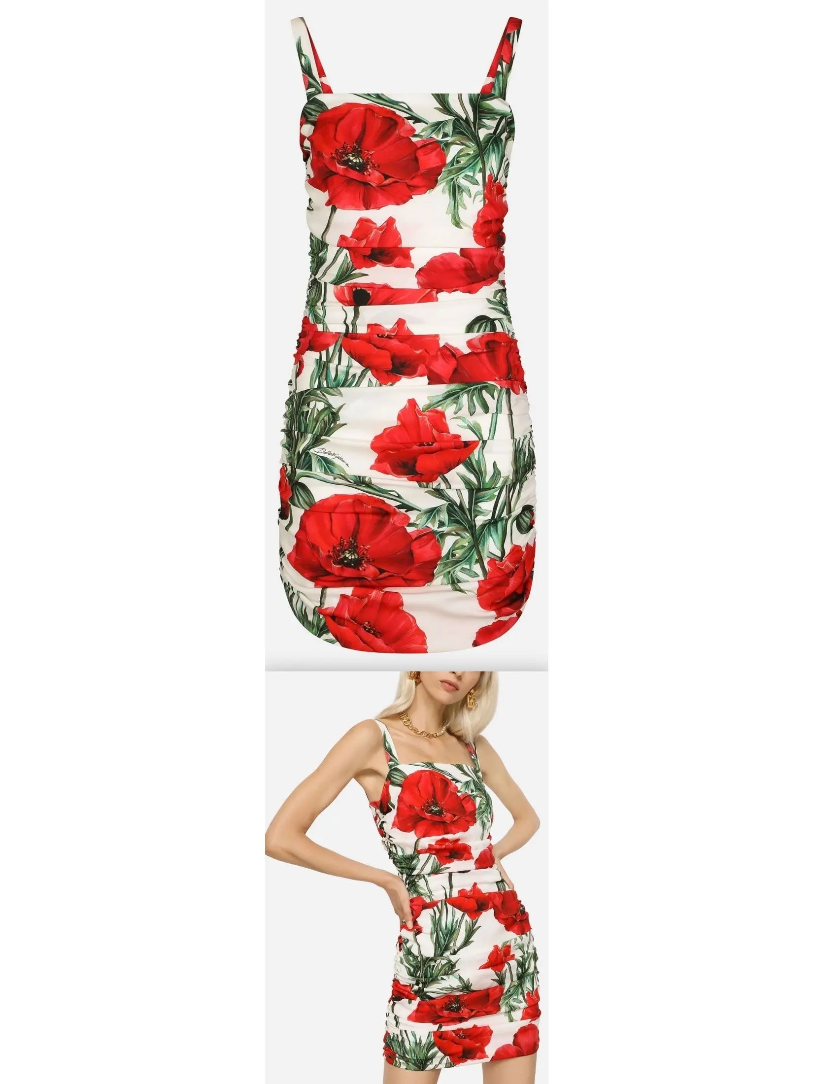 Poppy-Print Short Dress - small - Dresses