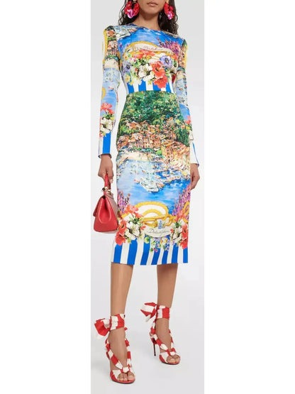 Portofino Printed Midi Dress - small - Dresses