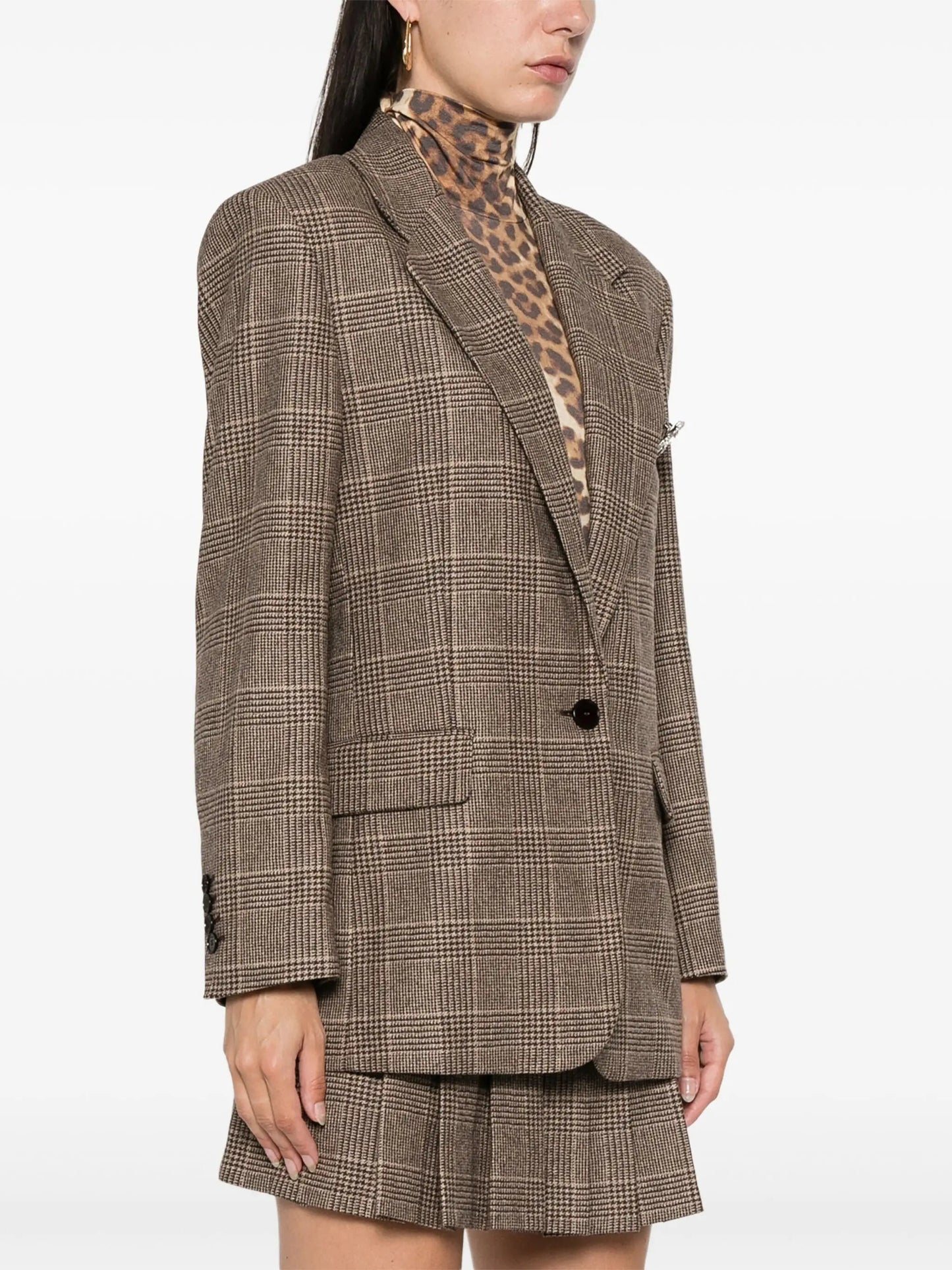 Prince of Wales Single-Breasted Check Blazer - Jackets