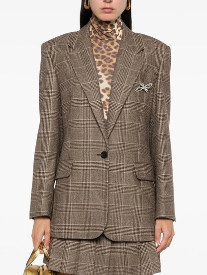 Prince of Wales Single-Breasted Check Blazer - Jackets