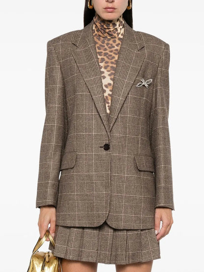 Prince of Wales Single-Breasted Check Blazer - Jackets