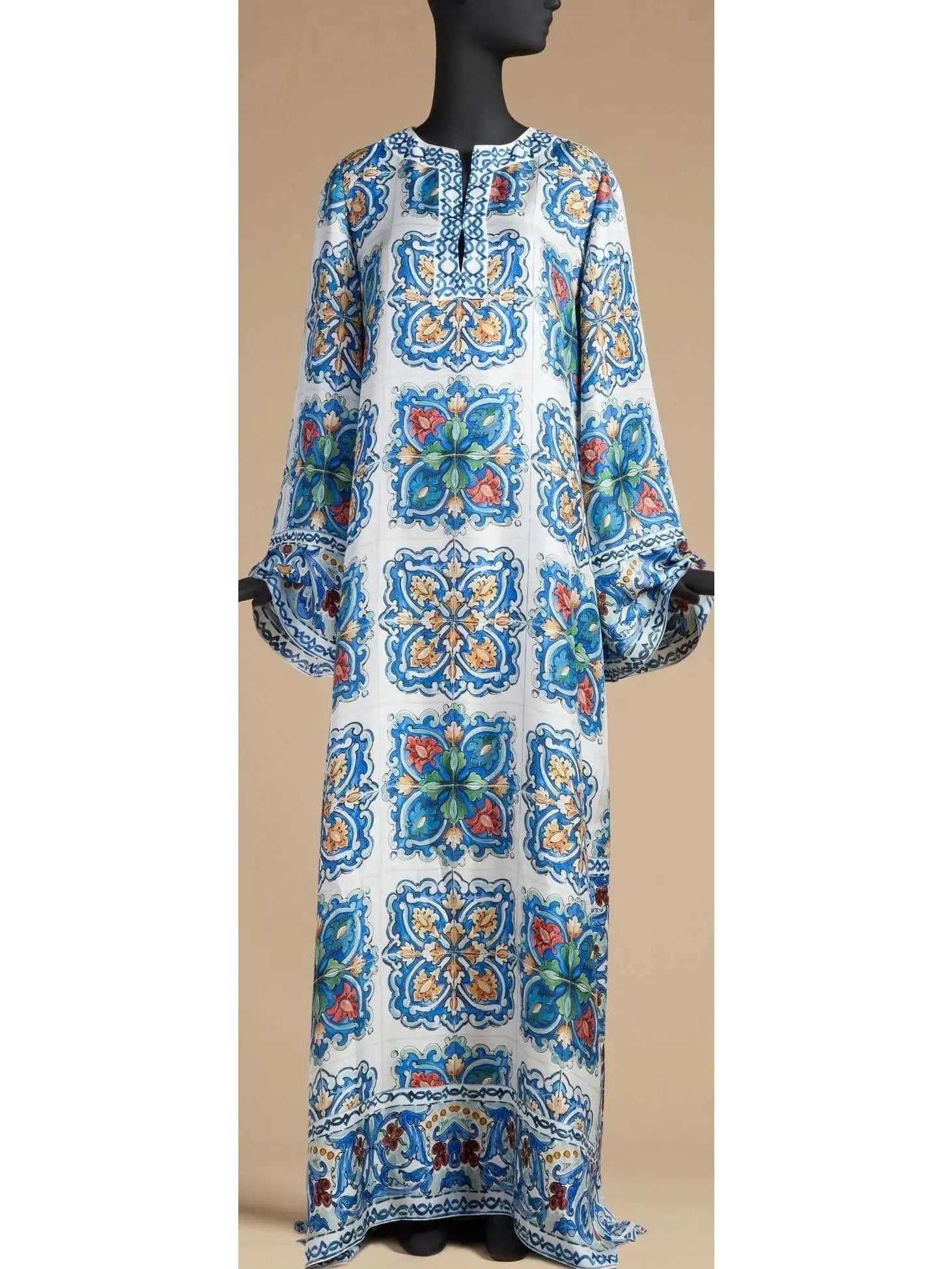 Print Long Maxi Kaftan Dress-Multi Color - s - Dresses