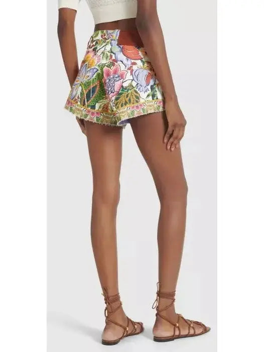 Printed Cotton Denim Mid Rise Shorts - Jeans & Pants