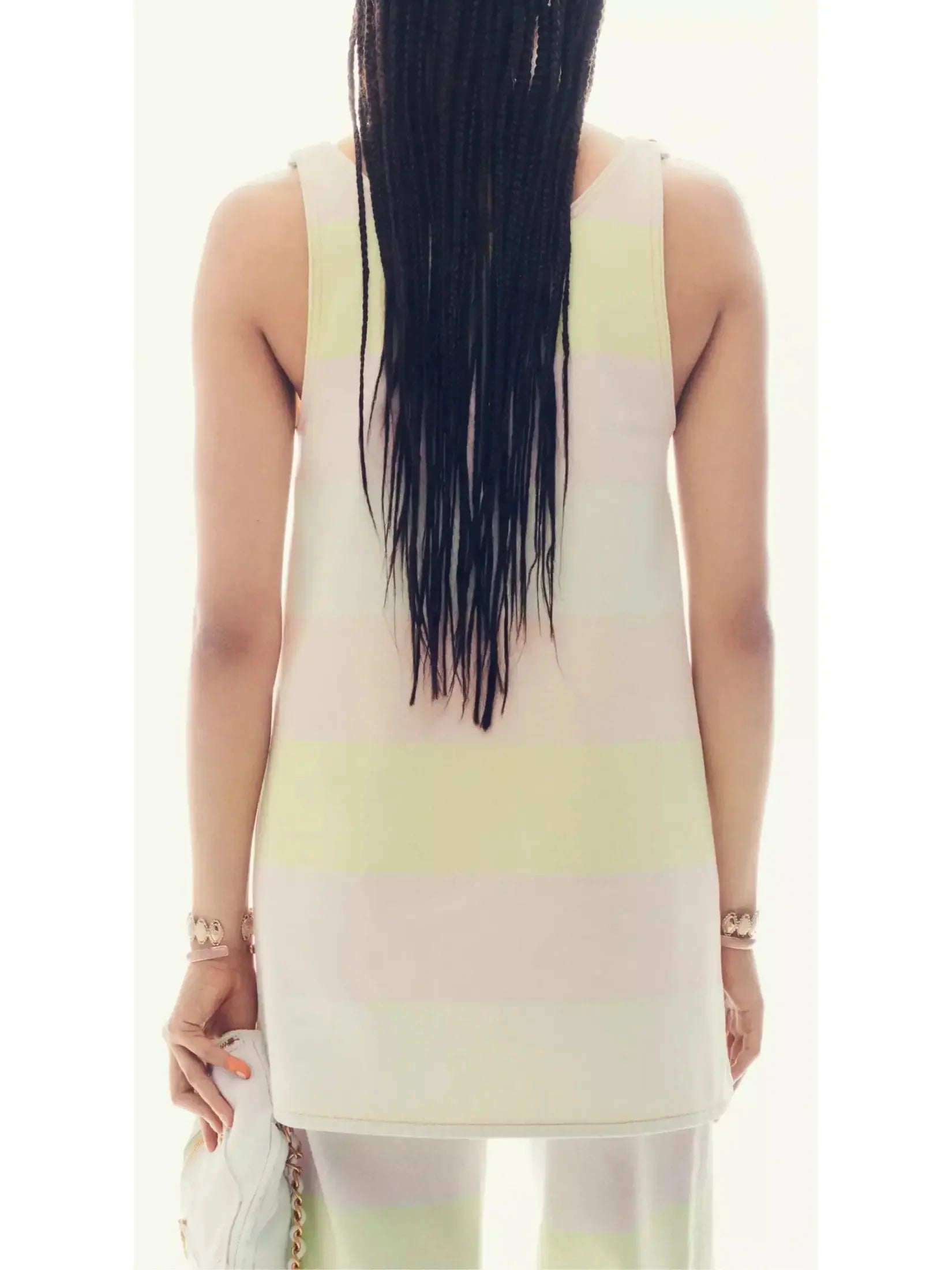 Printed Denim Long Topin Light Pink Light Yellow and Light Blue - Tops