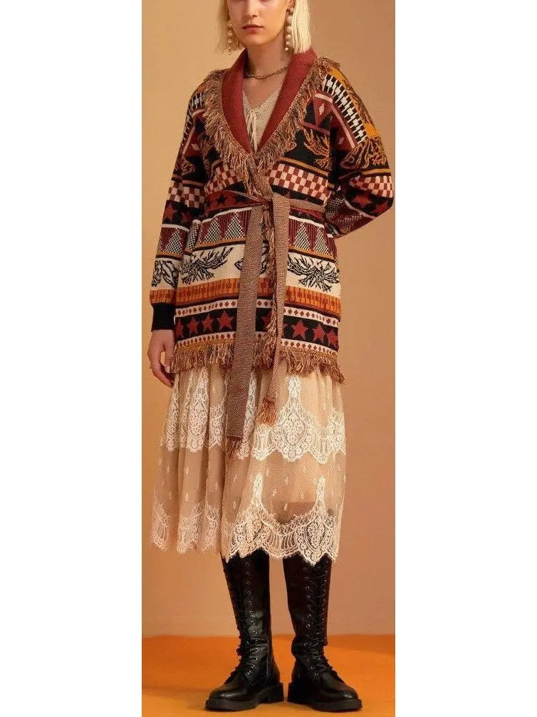 Printed Fringed Cardigan - small - Sweaters & Knitwear