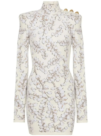 Printed Jacquard Knit Mock-Neck Mini Dress - Dresses
