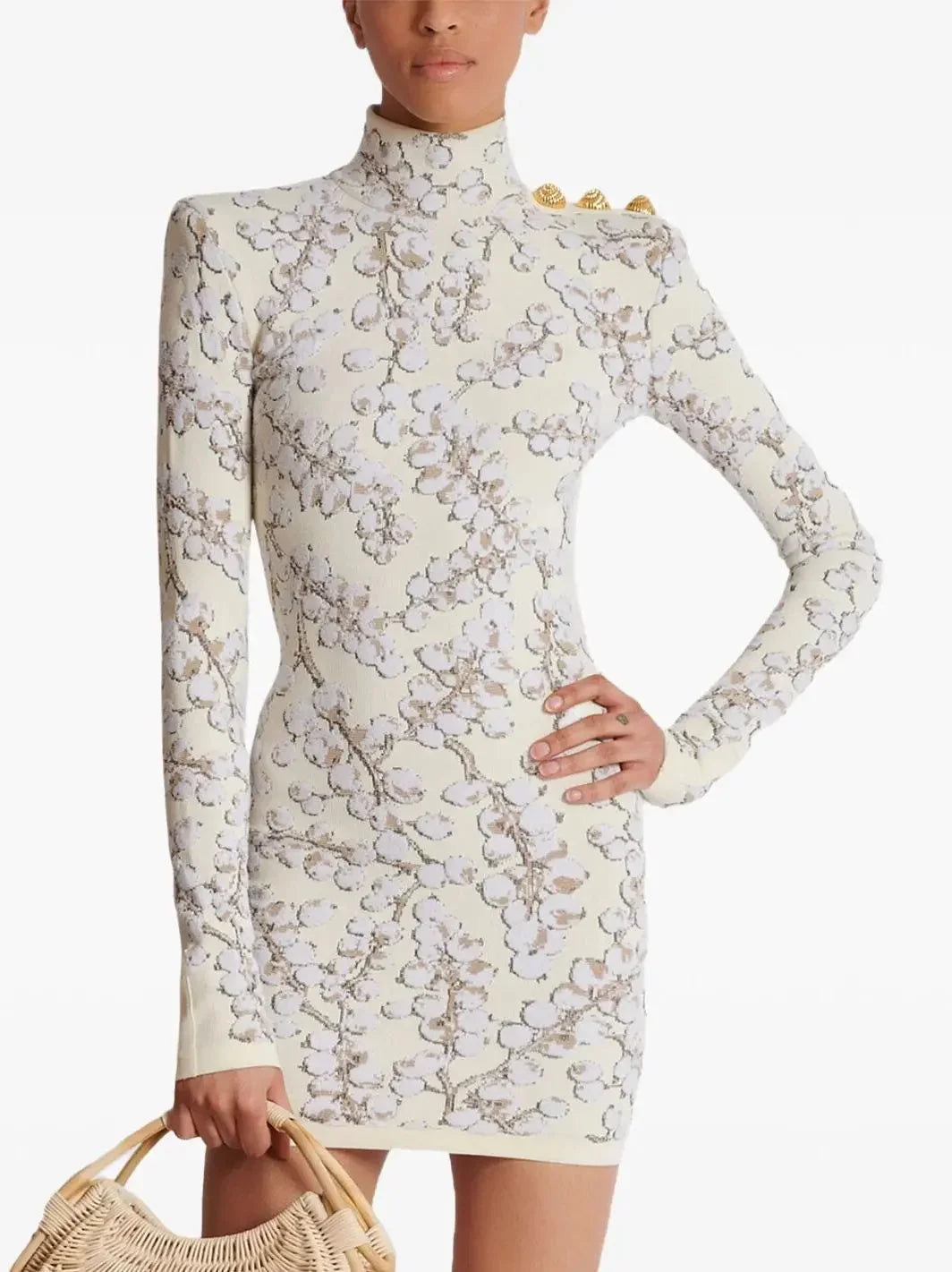 Printed Jacquard Knit Mock-Neck Mini Dress - Dresses