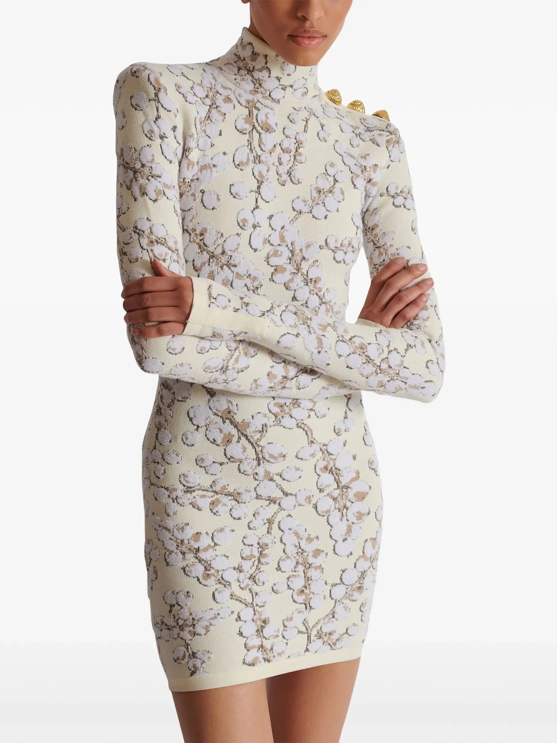 Printed Jacquard Knit Mock-Neck Mini Dress - Dresses