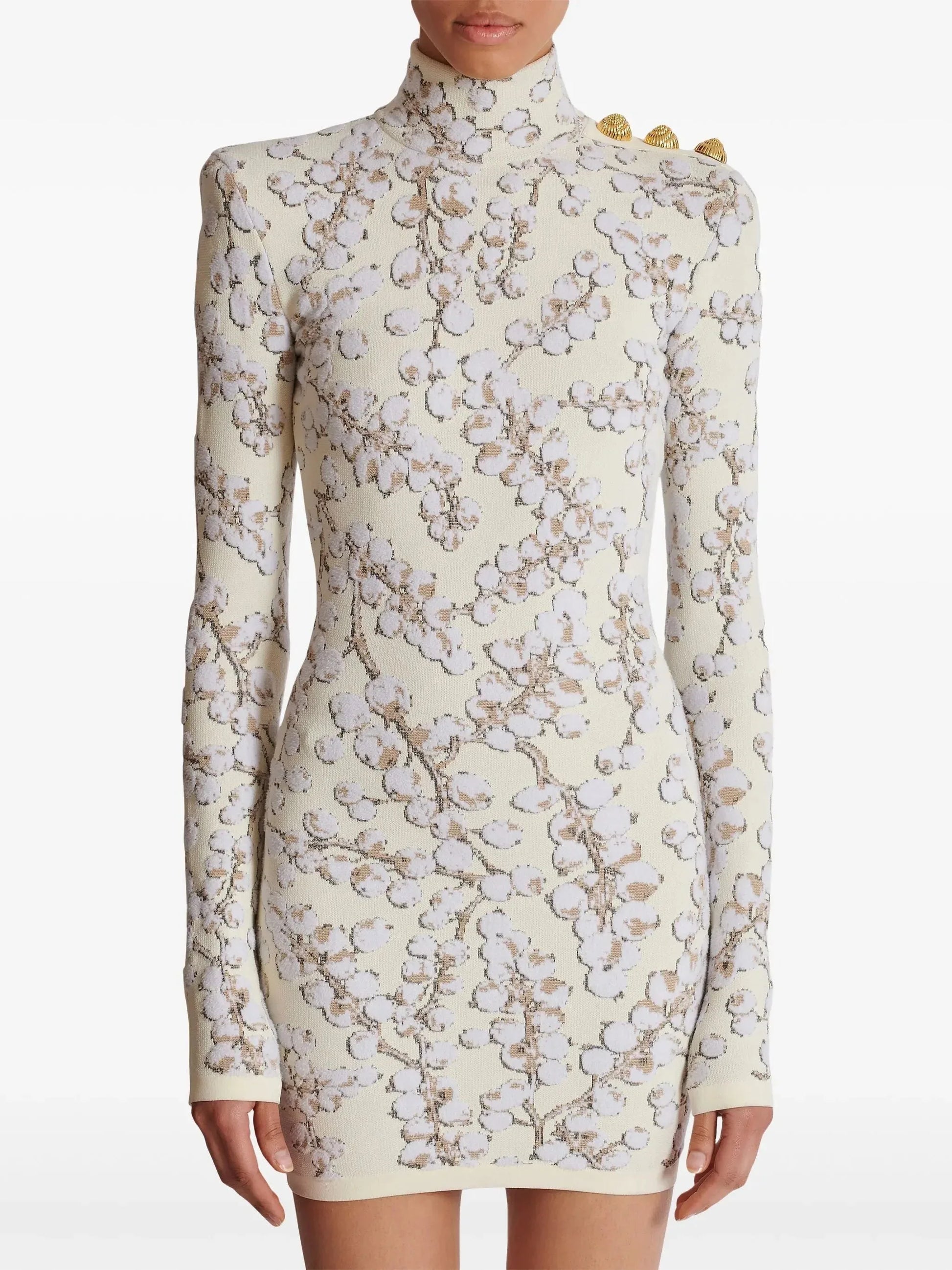 Printed Jacquard Knit Mock-Neck Mini Dress - Dresses