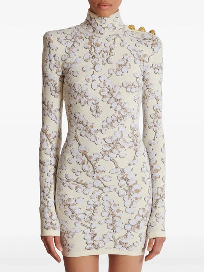 Printed Jacquard Knit Mock-Neck Mini Dress - Dresses