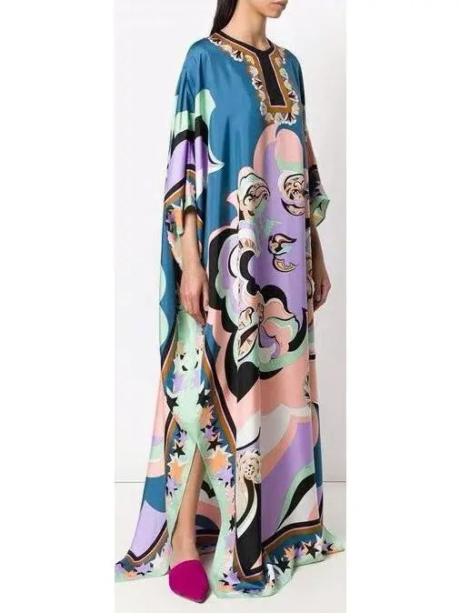 Printed Kaftan Silk Dress - s - Dresses