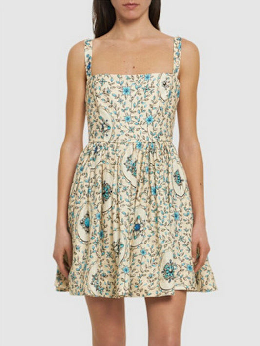 Floral print Printed Linen Skater Mini Dress showcasing stylish linen skater mini design