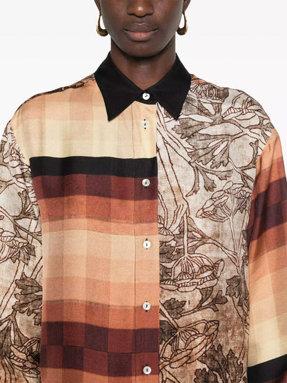 Printed Patchwork Silk Shirt Dress - Dresses