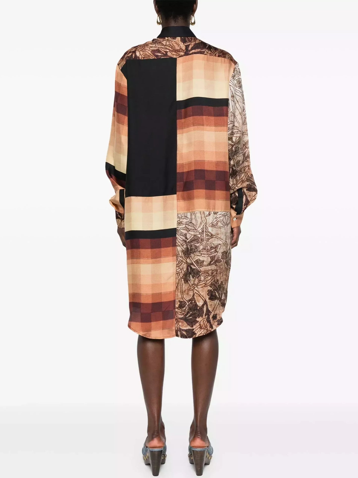 Printed Patchwork Silk Shirt Dress - Dresses