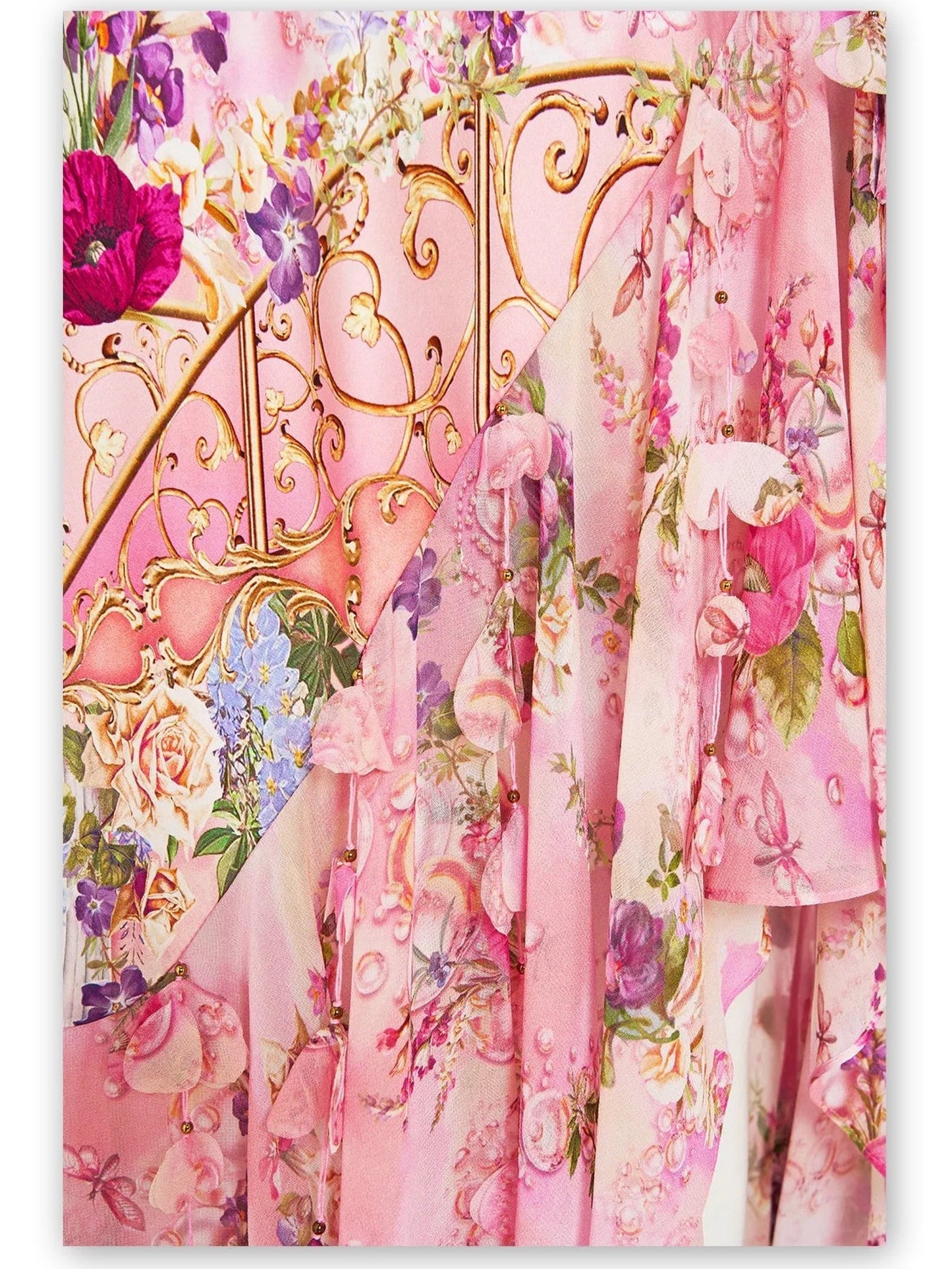 Printed Pink Halter-Neck Silk Dress with Petals - Dresses