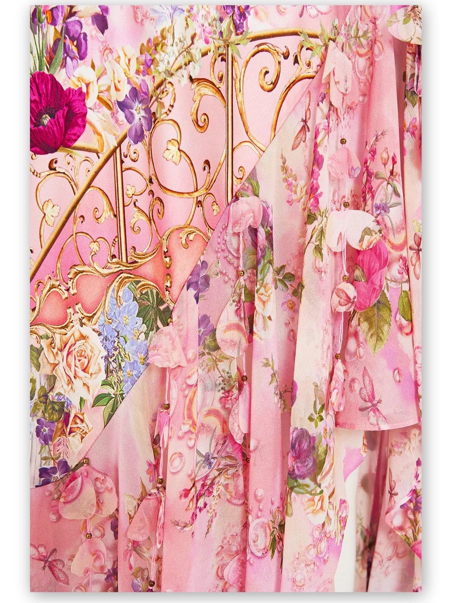 Printed Pink Halter-Neck Silk Dress with Petals - Dresses