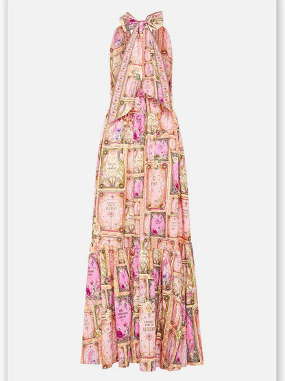 Printed Pink Halterneck Maxi Dress - Dresses