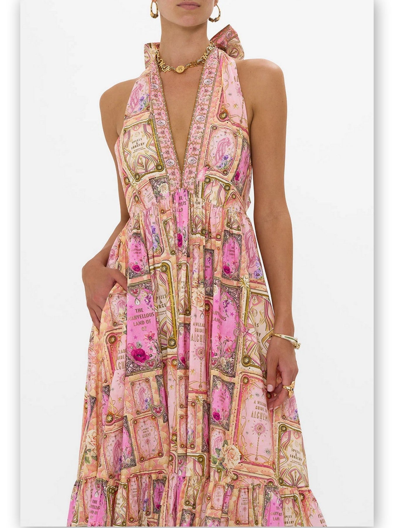 Printed Pink Halterneck Maxi Dress - Dresses