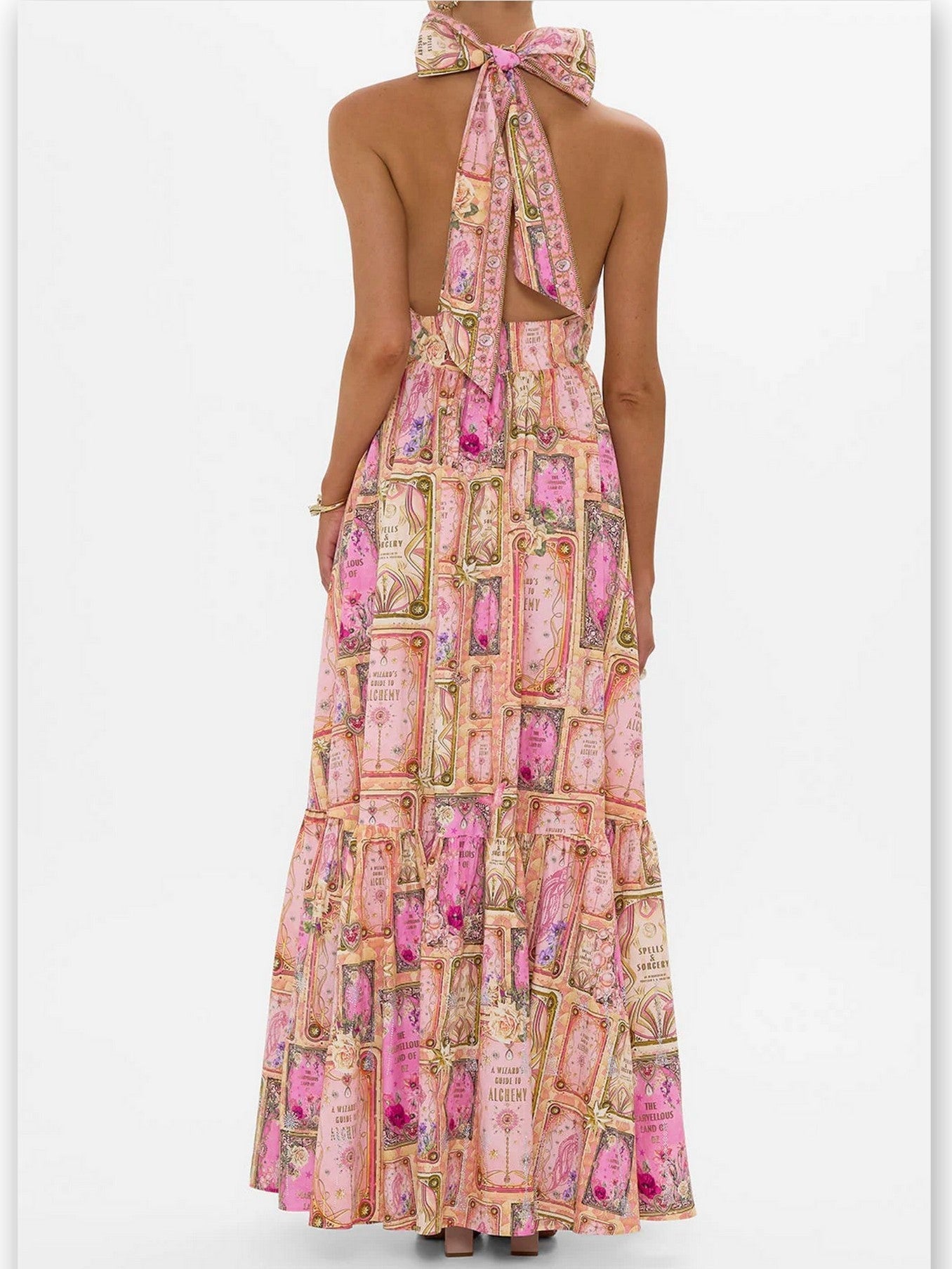 Printed Pink Halterneck Maxi Dress - Dresses