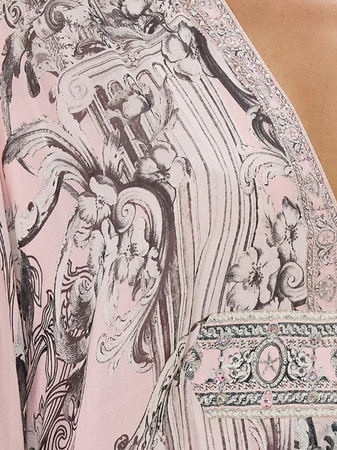 Printed Pink Silk V-Neck Long Kaftan Dress - Dresses