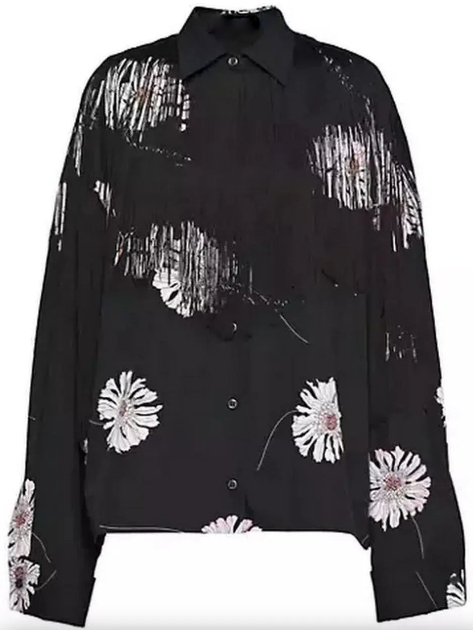 Printed Poplin Shirt with Fringe - Tops