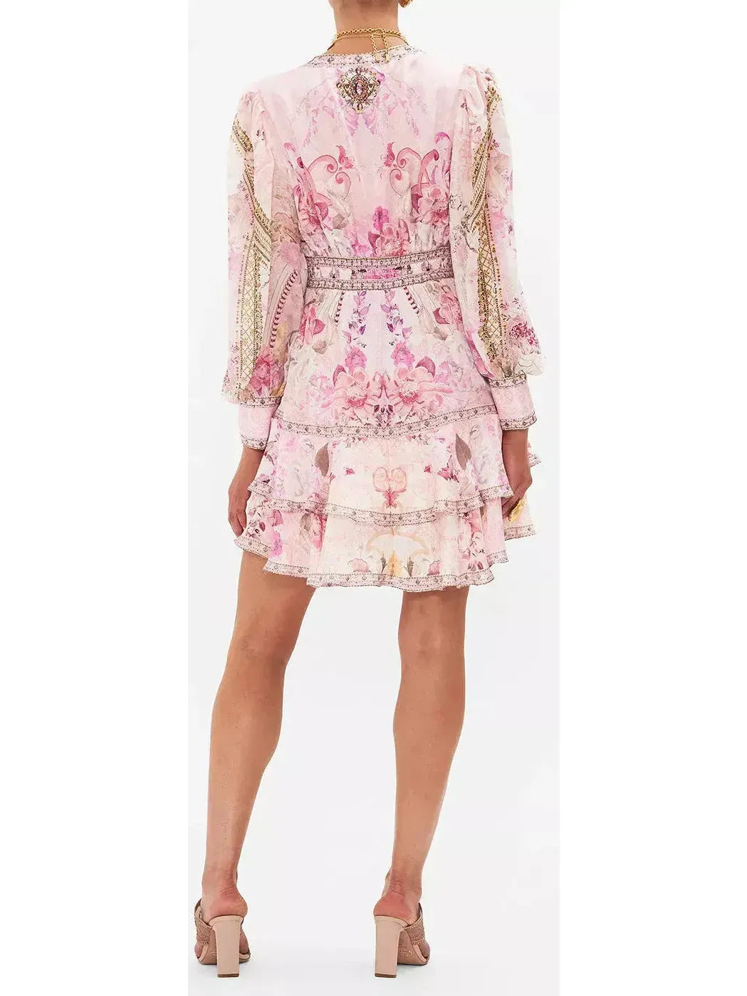 Printed Silk Fairytale Button-Front Frill Dress - Dresses