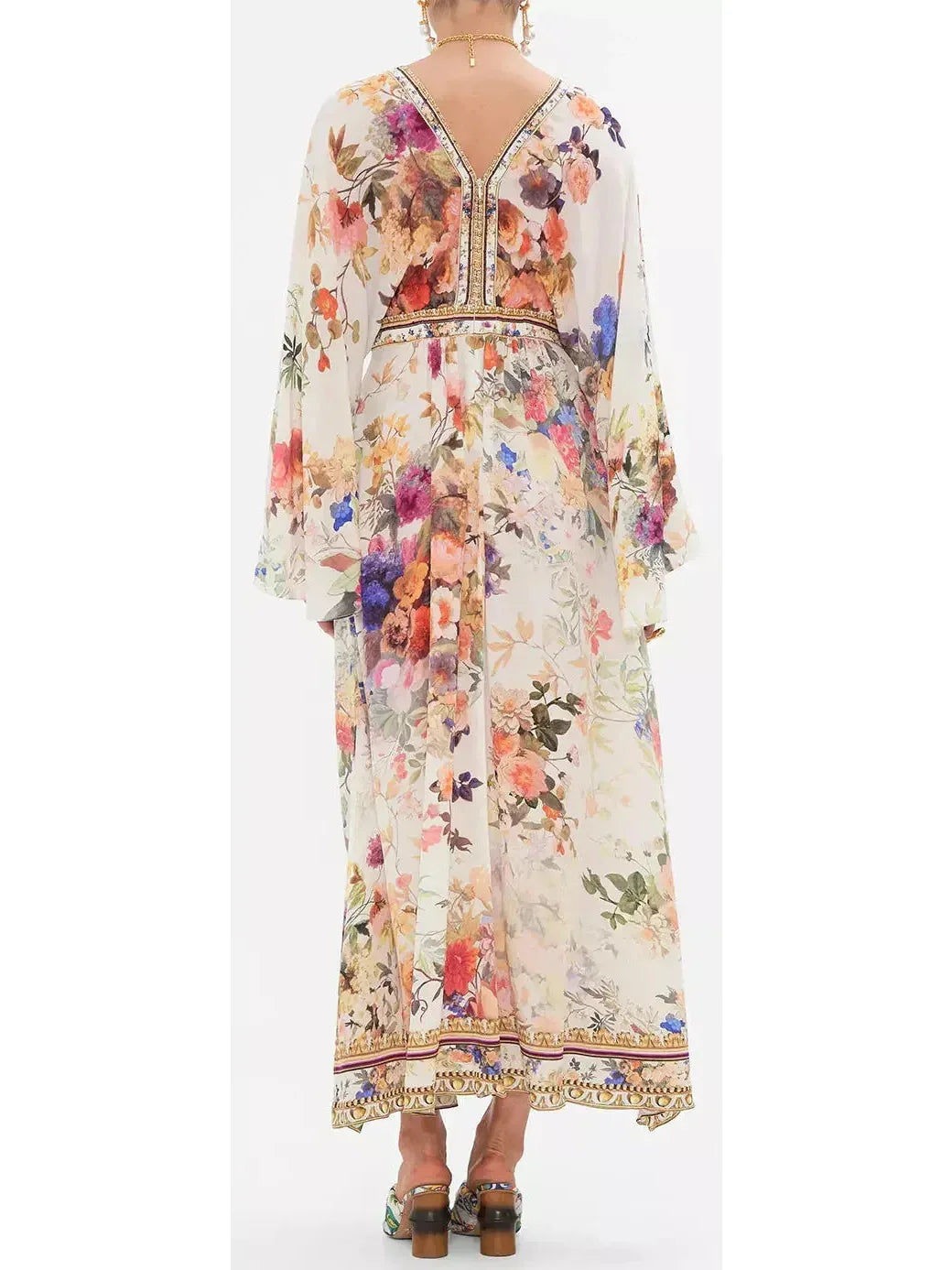 Printed Silk Gathered Kimono Dress - Dresses