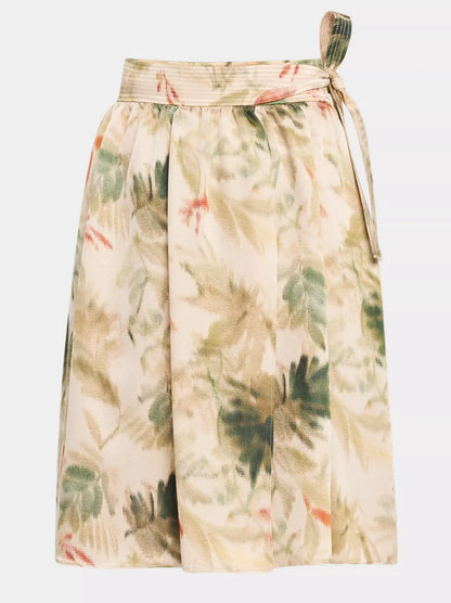 Printed Silk Tie-Waist Short Skirt - Skirts