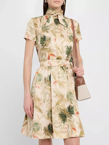 Printed Silk Tie-Waist Short Skirt - Skirts