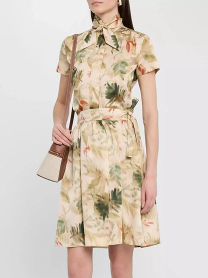 Printed Silk Tie-Waist Short Skirt - Skirts