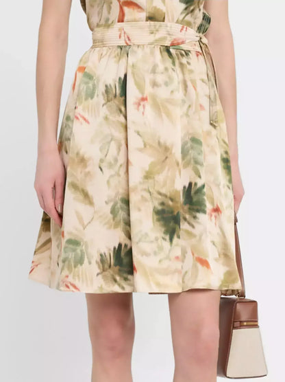 Printed Silk Tie-Waist Short Skirt - Small - Skirts