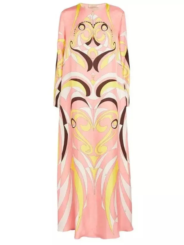 Printed Silk Twill Kaftan Dress - Dresses