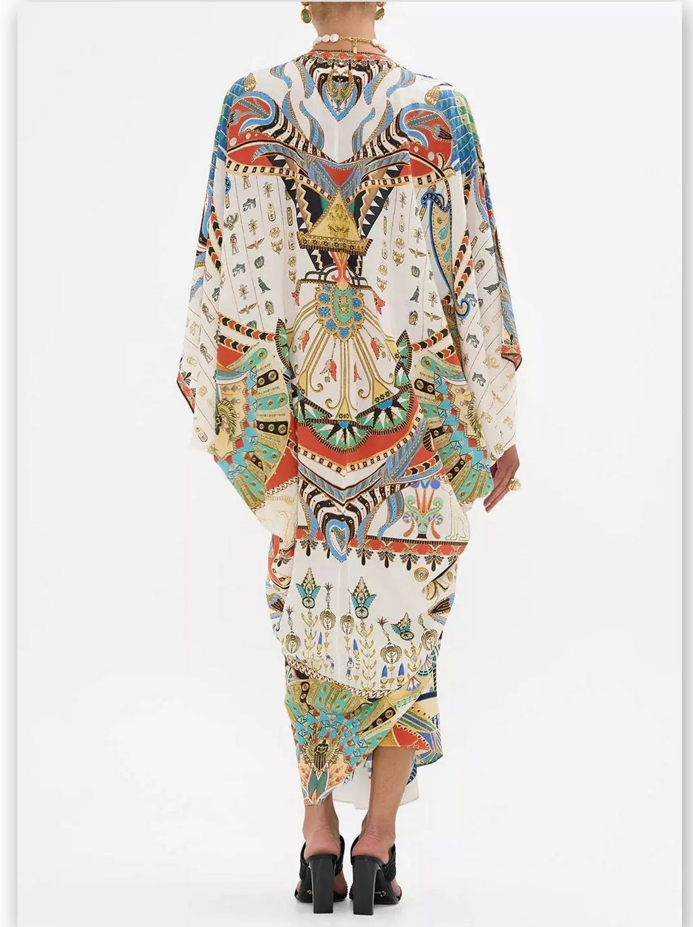 Printed V-Neck Kaftan Dress - One size - Dresses