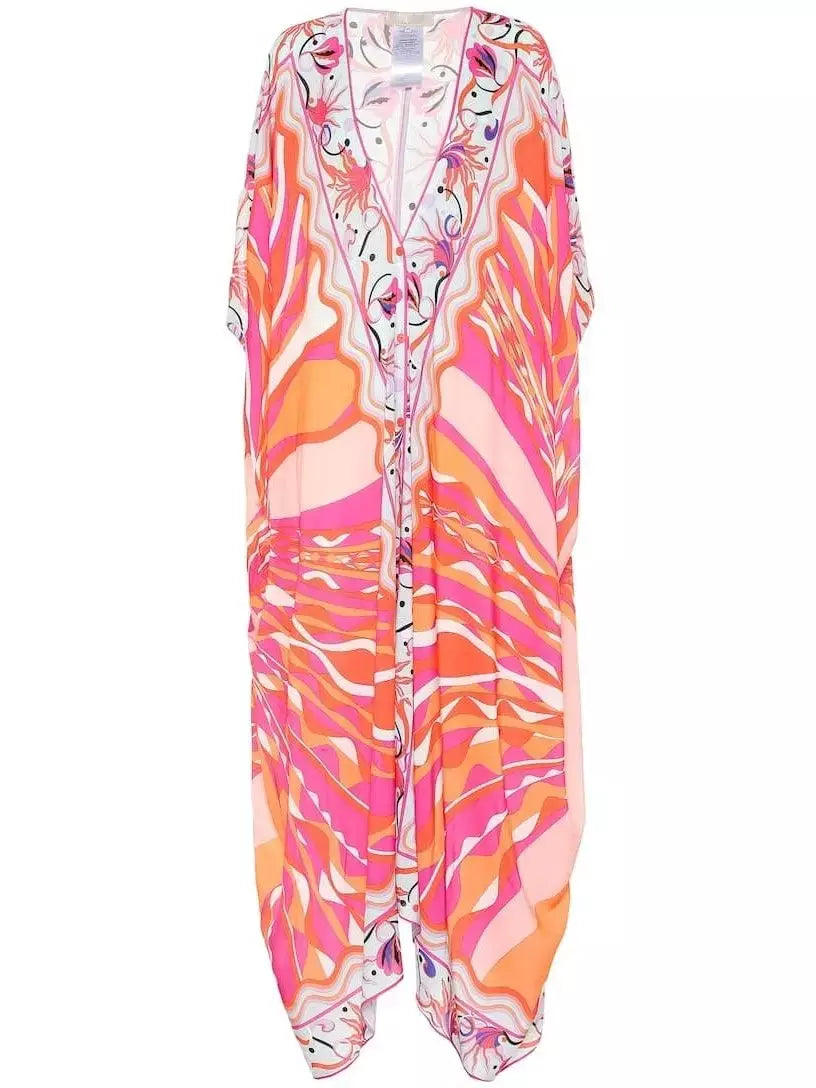 Printed V-Neck Kaftan - Dresses