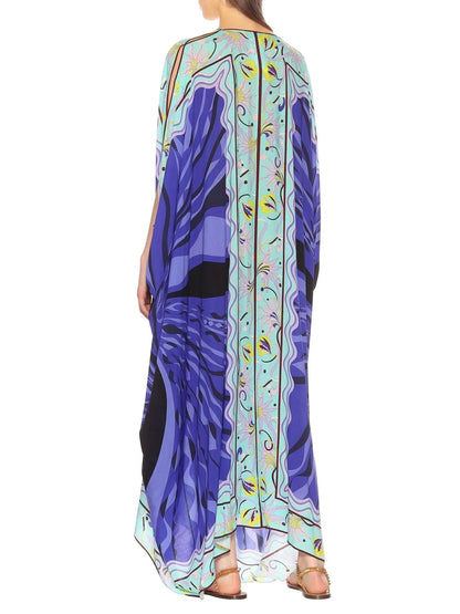 Printed V-Neck Kaftan - Dresses