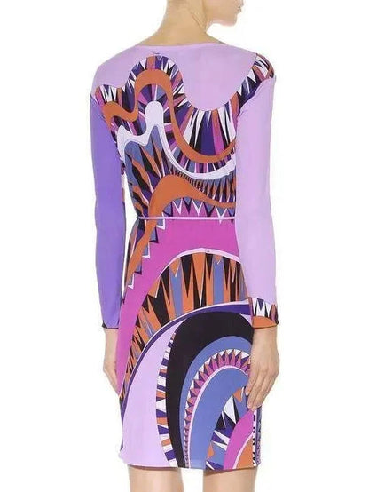 Psychedelic Abstract Printed Silk Dress - Dresses