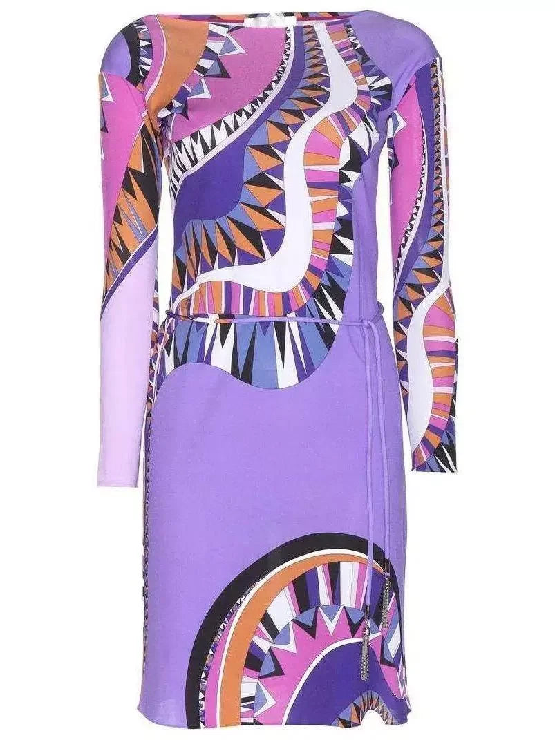 Psychedelic Abstract Printed Silk Dress - Dresses