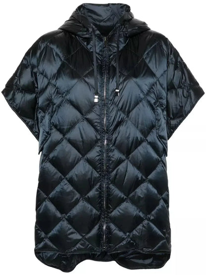 Quilted Down Sleeveless Hooded Jacket in Navy Blue - Jackets