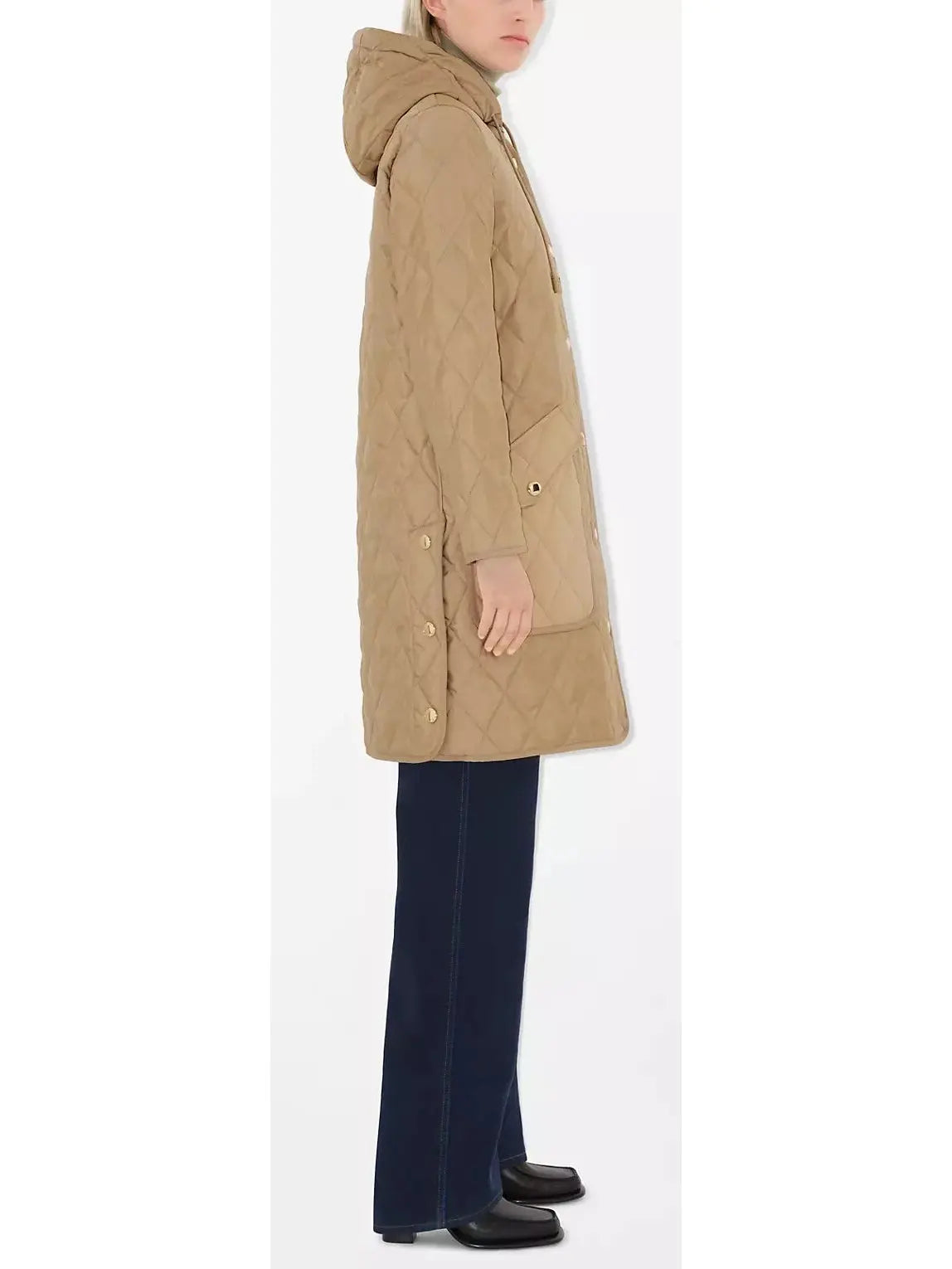 Quilted Hooded Thermoregulated Coat in Beige - Coats