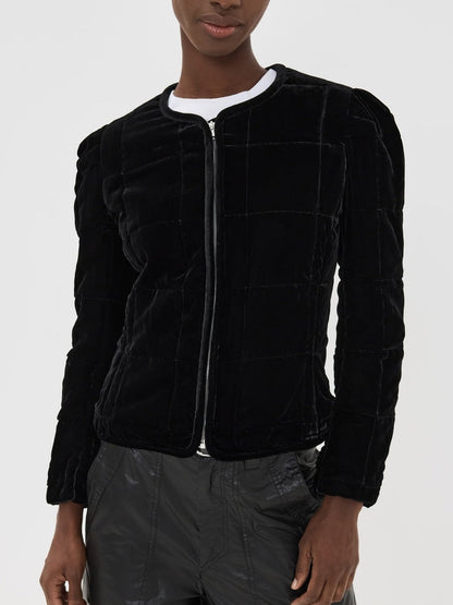 Quilted Velvet Fitted Zip-Front Jacket - Jackets