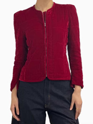 Quilted Velvet Fitted Zip-Front Jacket - Jackets