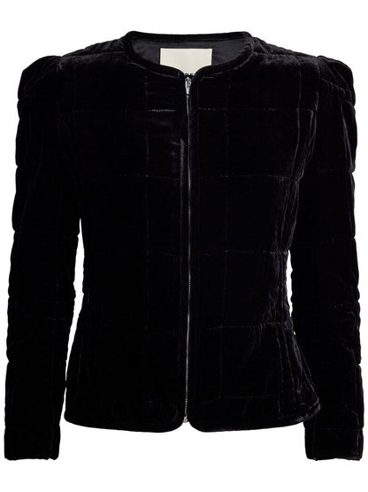 Quilted Velvet Fitted Zip-Front Jacket - Jackets