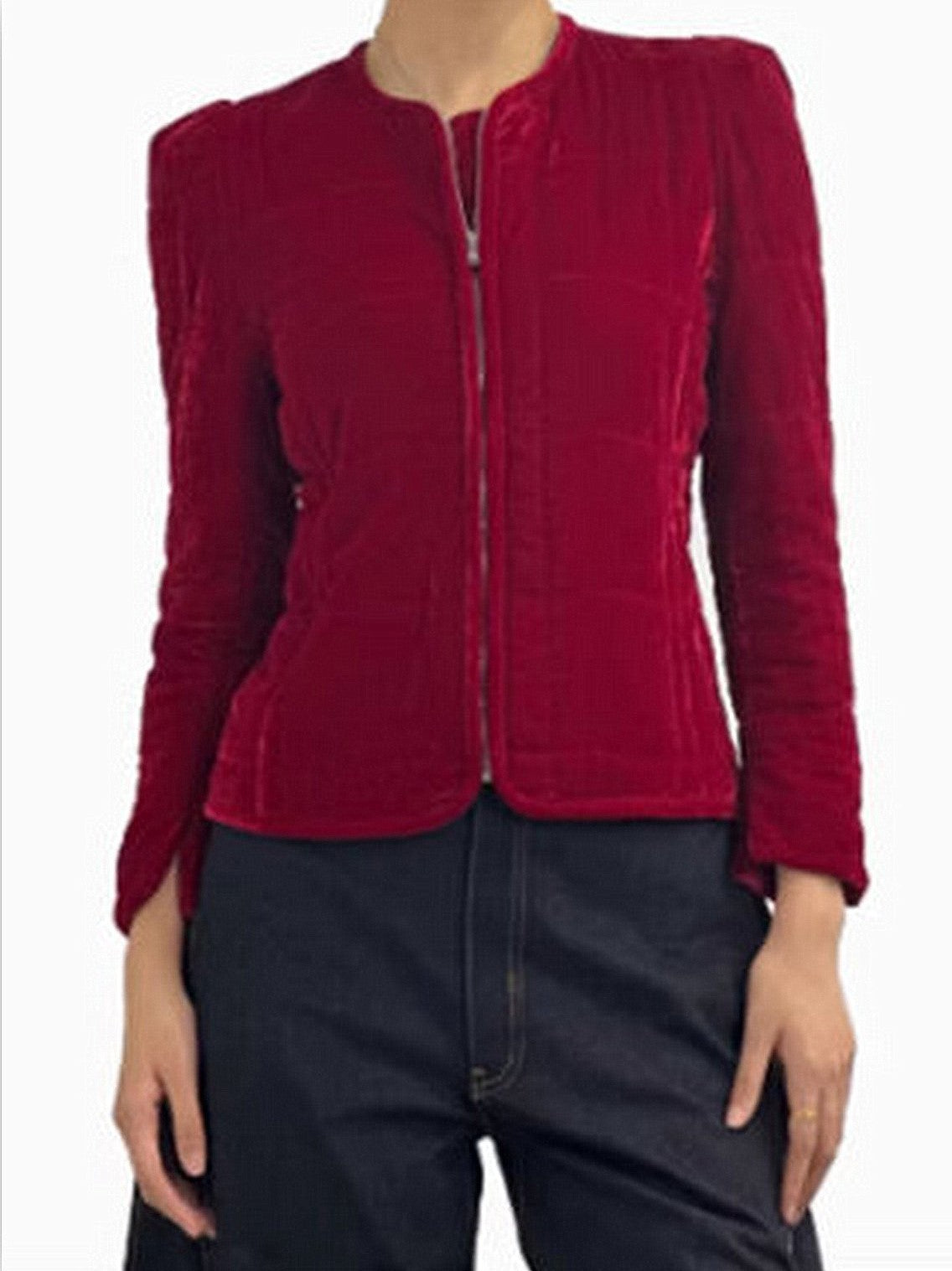 Quilted Velvet Fitted Zip-Front Jacket - Jackets