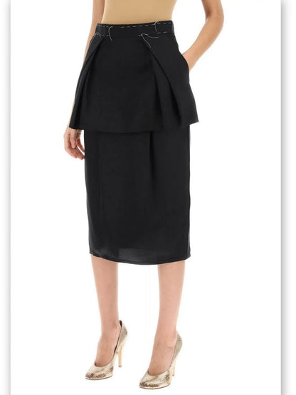 Raw-Cut Stitch Peplum Midi Skirt - Skirts