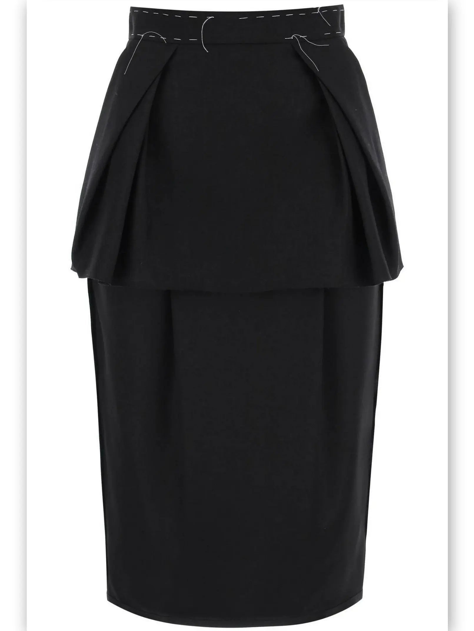 Raw-Cut Stitch Peplum Midi Skirt - Skirts