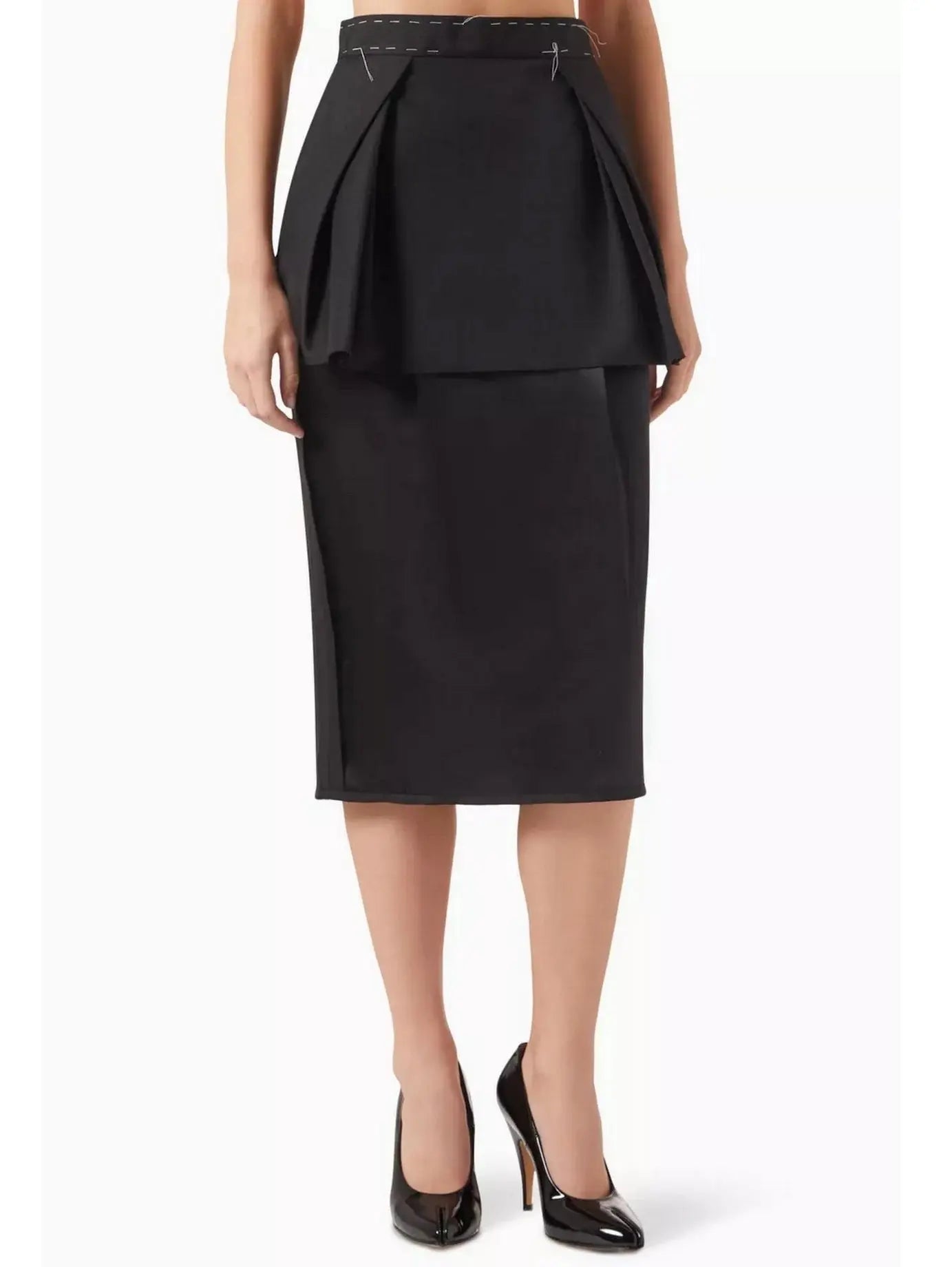 Raw-Cut Stitch Peplum Midi Skirt - Skirts