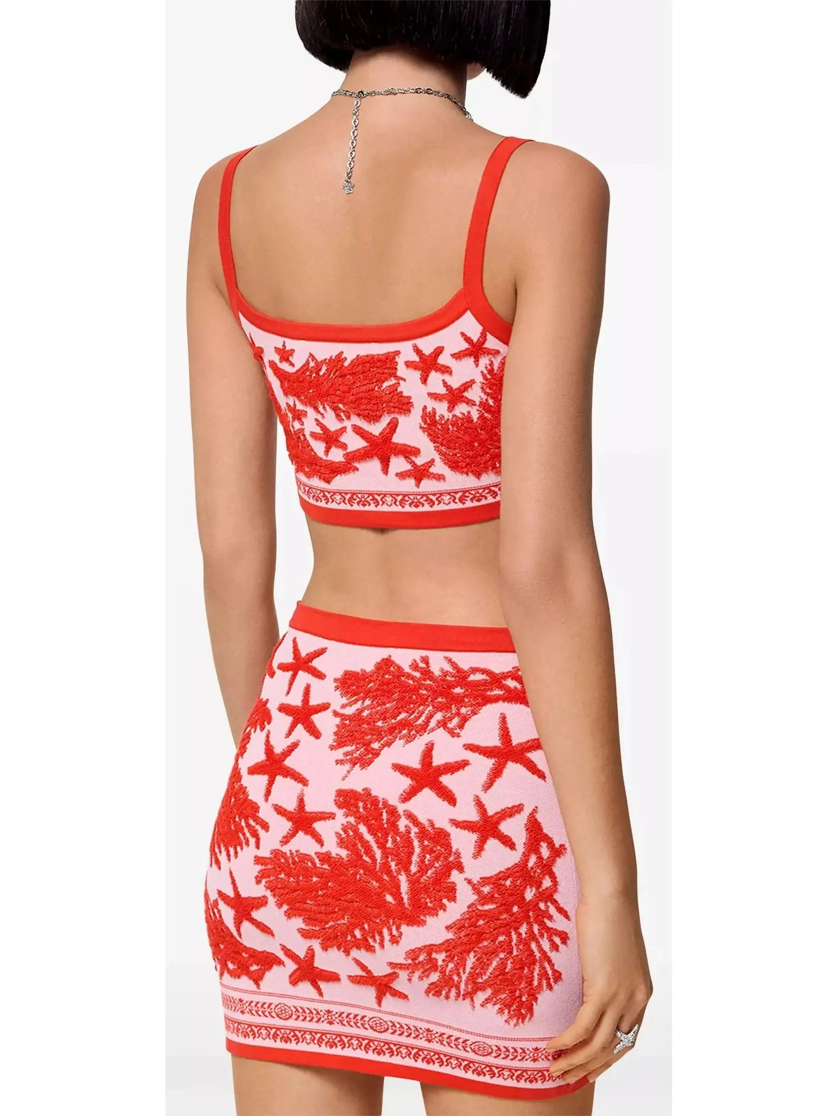 Red Barocco Sea Knit Crop Top - Tops